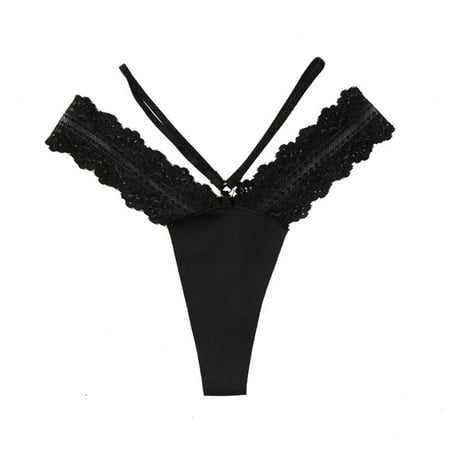 

Underwear For Women Plus Size Lace Traceless Ice Silk Thin Strap T Pants Sports Thong Panties 6 Pack