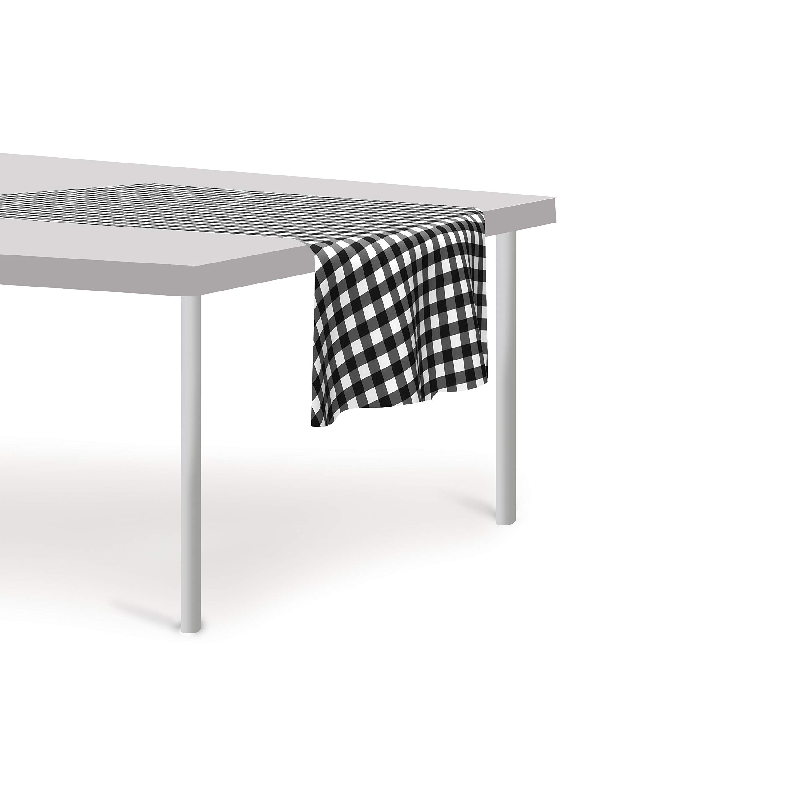 Black Checkered 12 Pack Gingham Premium Disposable Plastic Checkered Racing&nbsp; Flag Table Runner 14 x 108 Inch. Decorative Table Runner for Dinner Parties & Events, Decor By Grandipity