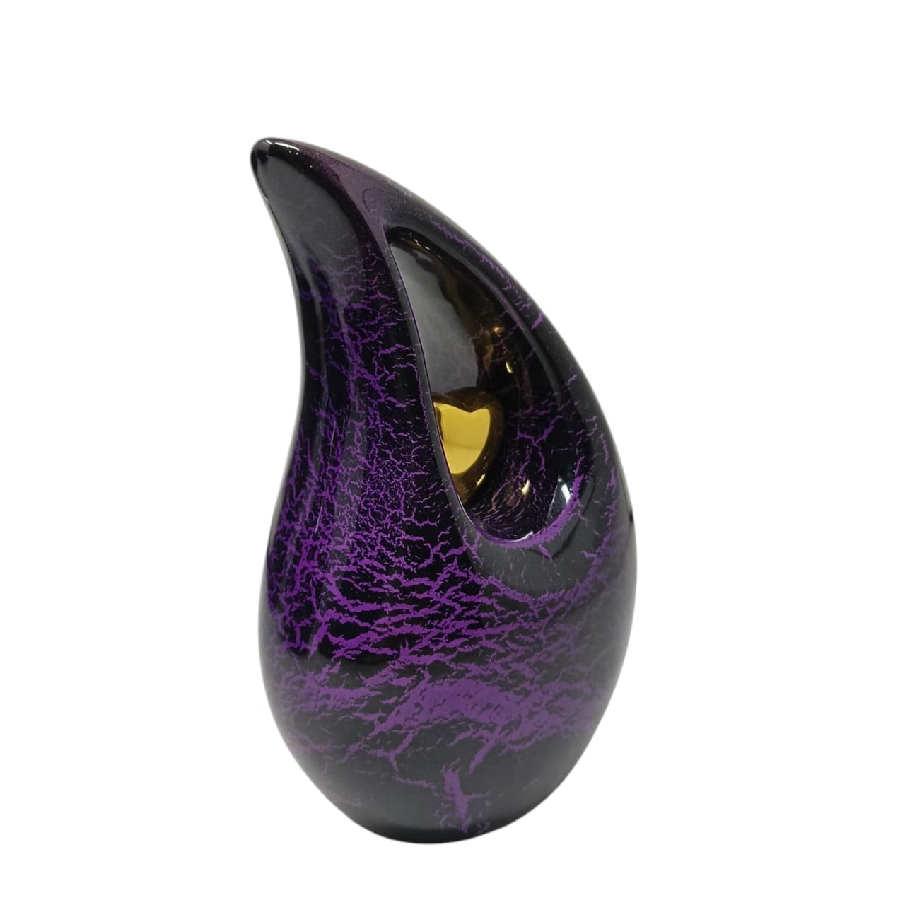 6-Inch Teardrop Cremation Urn for Ashes - Handcrafted Aluminum Keepsake Earns with Velvet Bag, Heart Motif, and Crackle Finish - Small Decorative Funeral Urn for Human or Pet Remains