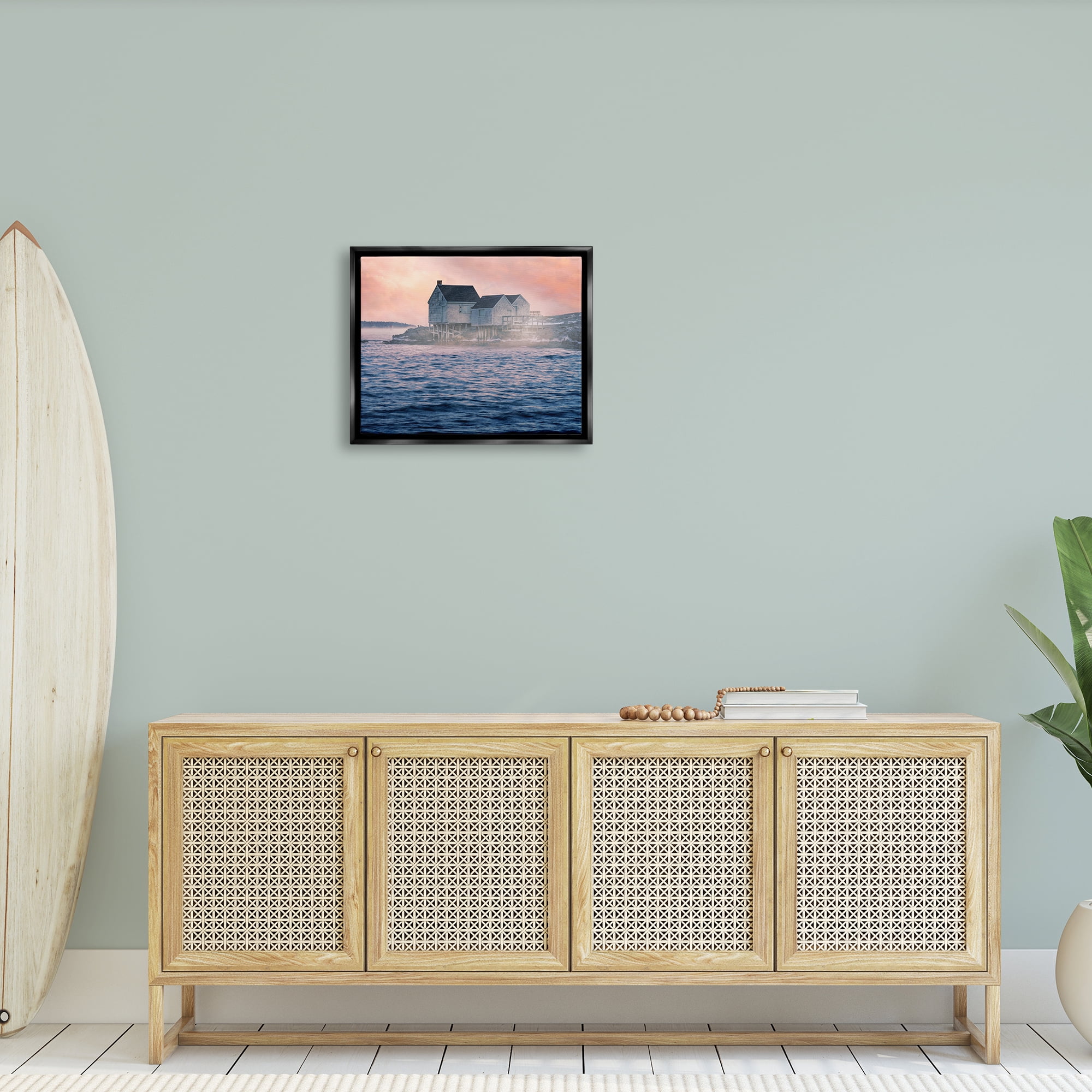Stupell Coastal Cottage Seaside Ocean Waves Landscape Photography Black Floater Framed Art Print Wall Art