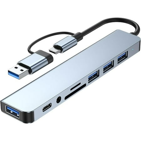 USB C Hub Pro 8 in 1 Multiport Adapter, 3 USB 2.0 Ports, 1 USB 3.0 Port, SD/TF Card Reader, 3.5mm Audio Port, Portable USB C Hub for Tablet, PC, Laptop, PS5/4, Switch, Flash Drive