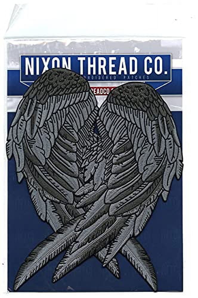 New Size Angel Wing Patches | Embroidered Iron On | Large 2pc. Set - by Nixon Thread Co. (12") (Black/Gray)