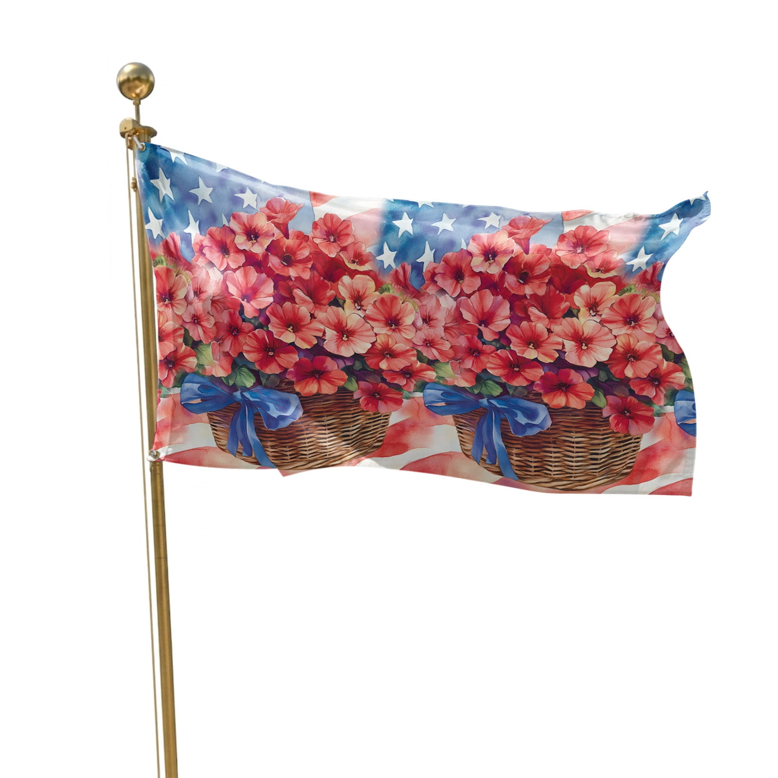 4th of July Flags for Outside 3x5 ft Poppy Bouquet Outdoor Flags Double Sided Grommets House Banner USA Flag Oil Painting Patio Yard Flag for Outdoor Party Porch Garden Independence Day Decor