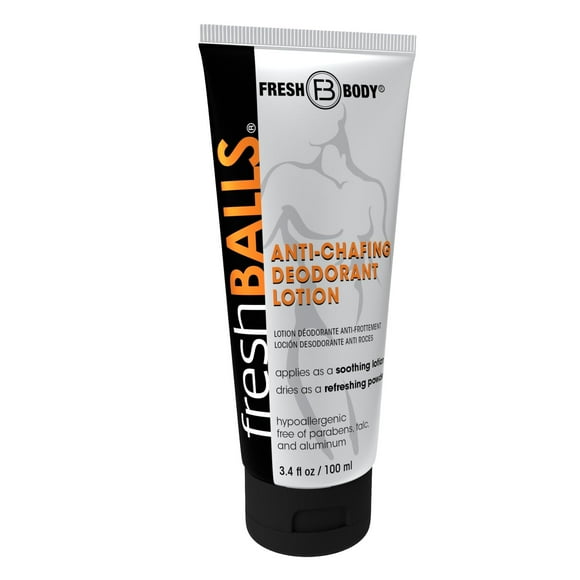 Fresh BALLS Cream - Loción calmante antirozaduras para hombres en polvo - Desodorante de bolas e higiene para el área de la ingle - La crema antifricción original para hombres 3.4 fl oz