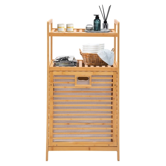 3-Tier Bamboo Clothes Organizer, Storage Shelf for Laundry Room, Laundry Basket for Homes