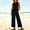 Black, variant on 2 Piece Cotton Linen Outfit, Women's Lace Trim Sleeveless Top & High Waist Wide Leg Pants for Travel, Beige L