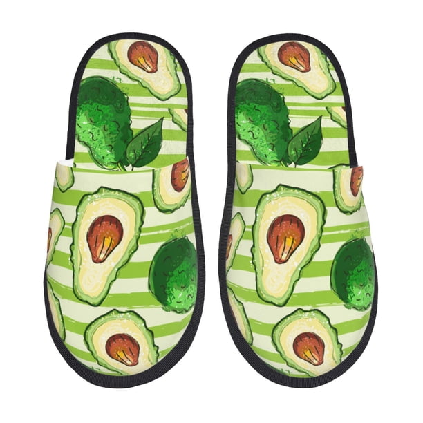 Fotbe Avocado Green Striped Pantuflas Peludas para Mujer con Estampado, Zapatillas de Peluche, Zapatos de Invierno para Casa, Uso Interior y Exterior-Medium