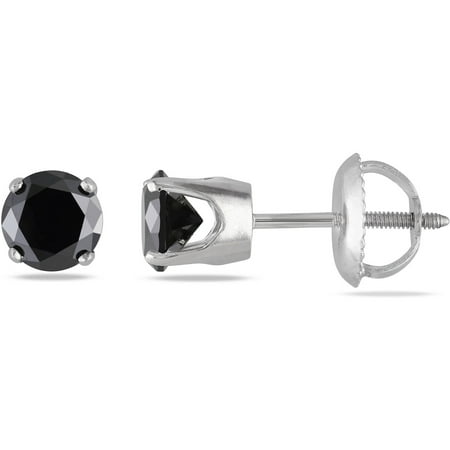 1/2 Carat T.W. Black Diamond Solitaire 14kt White Gold Single Stud Screwback Earring