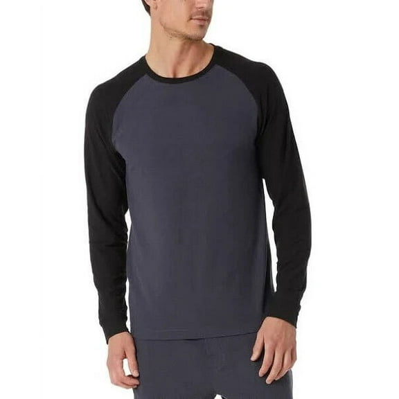 32 Degrees Men's Raglan Long-Sleeve Sleep T-Shirt in Htr Magnet/Black-Small