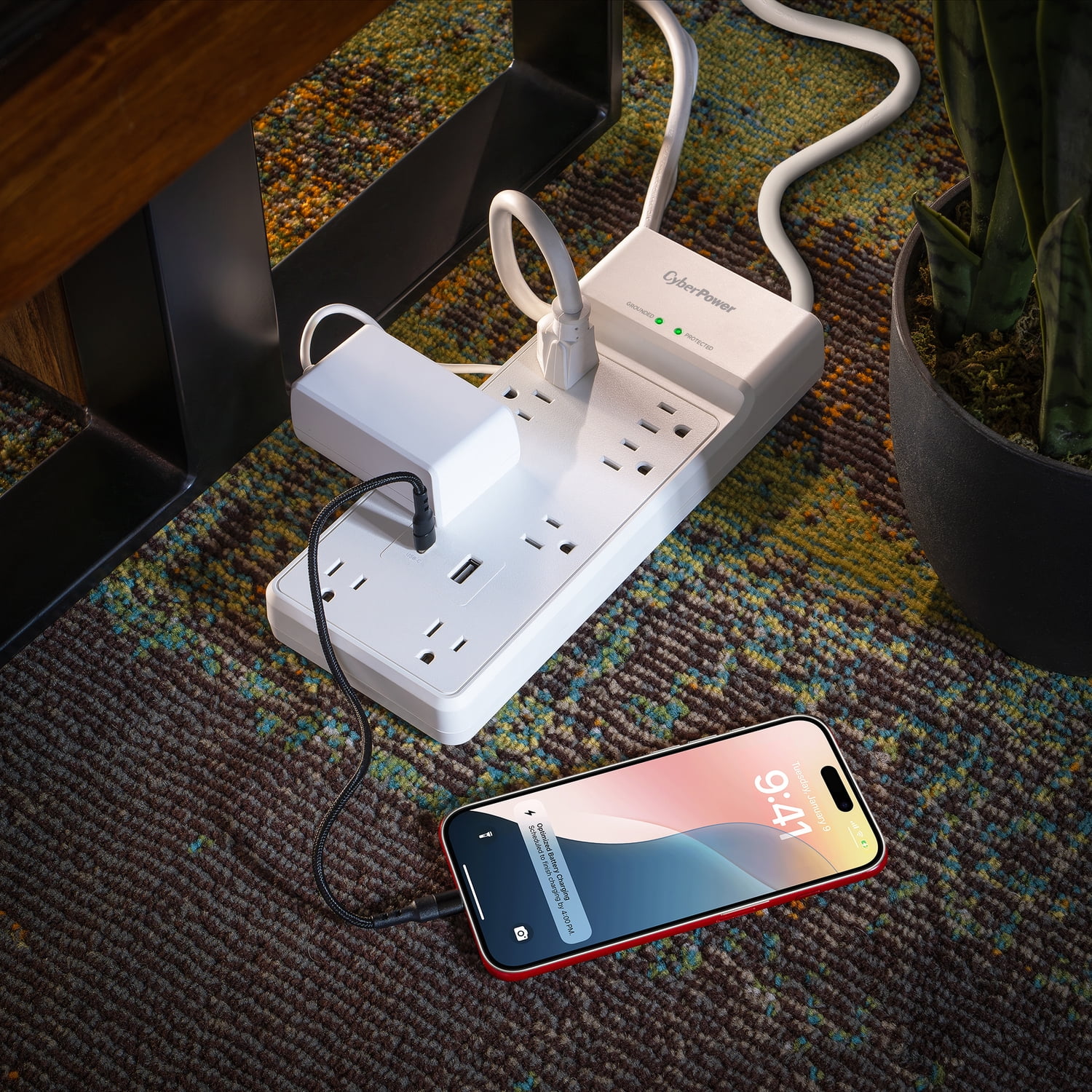 CyberPower 8-Outlet and 2-USB Port 2,400-Joules Home and Office Surge Protector Power Strip, 6-Ft. Cord with 45° Offset Flat Plug, P806UC15