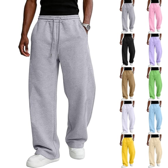 Dwellite Cargo Sweatpants for Men Plus Size Wide Leg Athletic Pants Hiking Oversized Leg Baggy Loose Fit Pull on Lightweight Joggers Pants Gray L