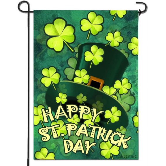 Double Sided Premium Garden Flag, Happy St. Patricks Day Green Hat with Clover Decorative Garden Flags for Home Decor - Weather Resistant & Double Stitched Yard Flags - 18 x 12.5 Inch