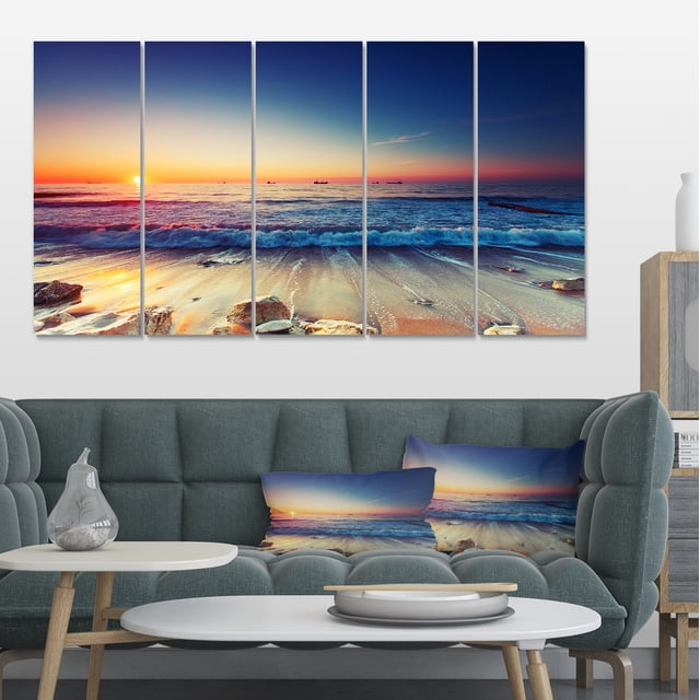 Beautiful Sunrise over Blue Sea - Impression sur Toile Seashore