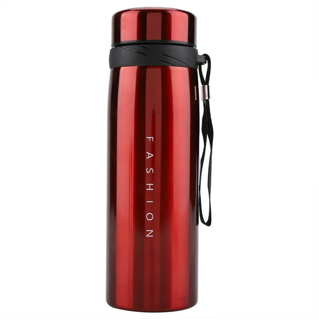 Botella de agua de viaje aislada al vacío de acero inoxidable de 900 ml, color rojo, para aventuras en movimiento, que retiene el calor