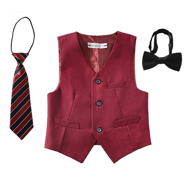 Conjunto de chaleco formal YuanLu para niños, color burdeos, talla 6