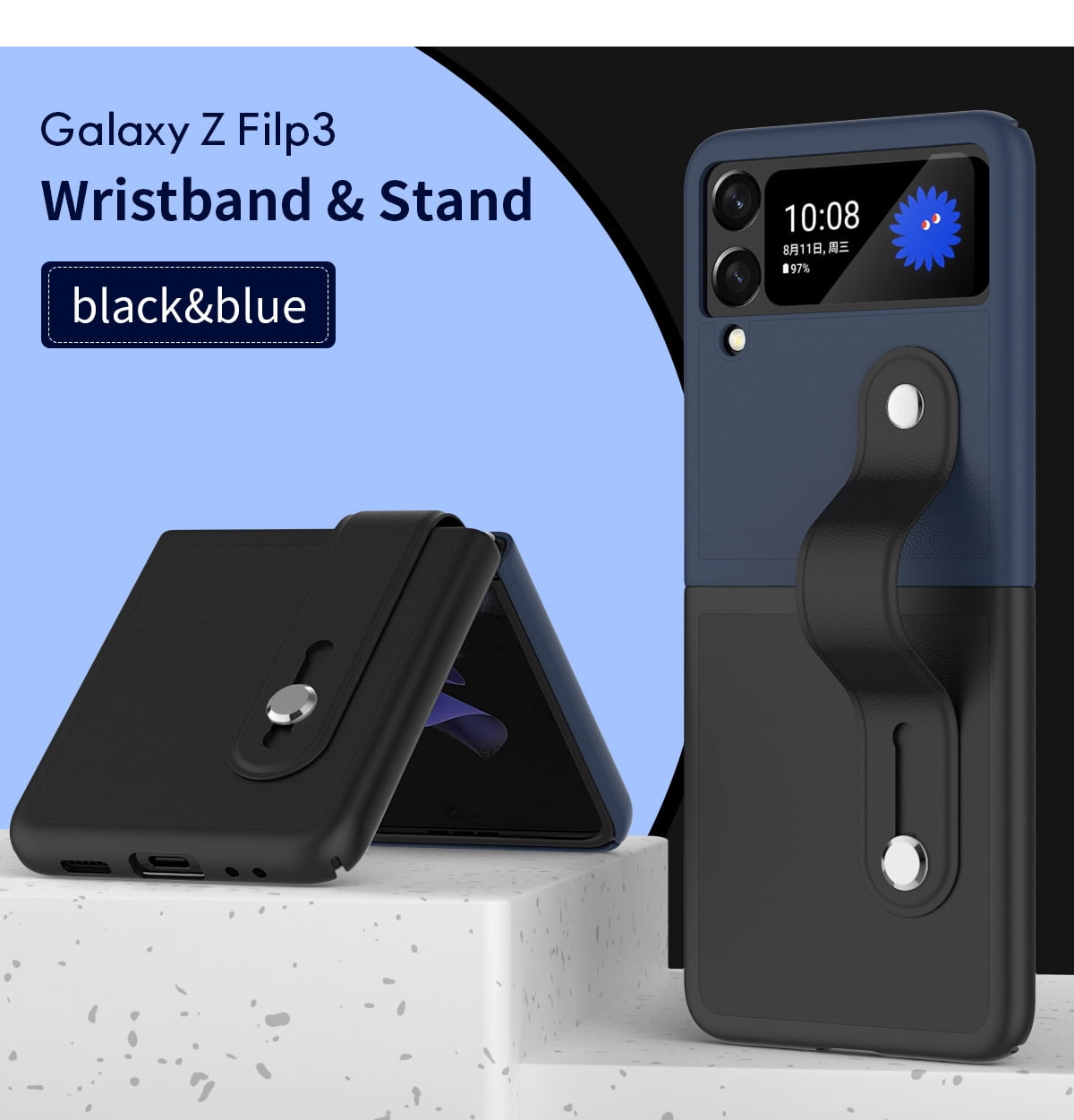 Haobuy Compatible with Samsung Galaxy Z Flip 3 Leather Case with