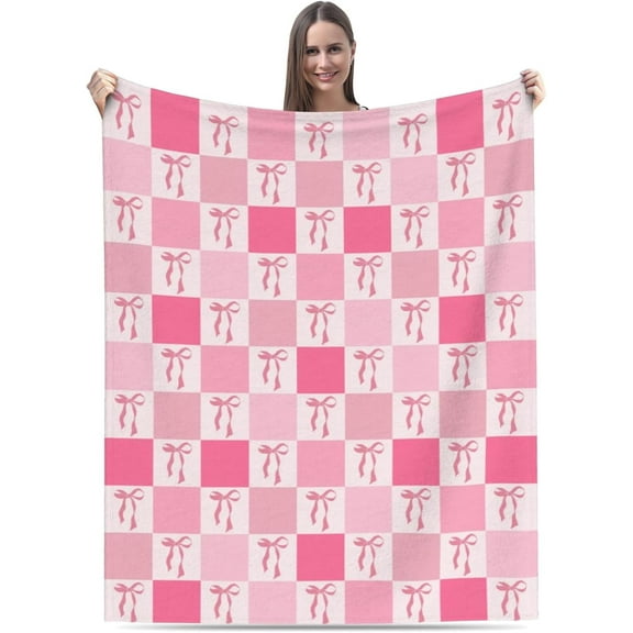 Kuscheln Pink Bow Throw Blanket Gift Cute Coquette Bow Blankets for Women Girls Soft Cozy Pink Flannel Throw Blanket for Preppy Bedroom Decor Blanket, Couch, Sofa
