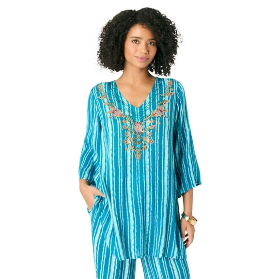 Roaman's Women's Plus Size Hand Crinkled Embellished Tunic