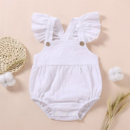 

Baby Girls Solid Clothes Fly Sleeve Bodysuit Suspender Romper