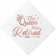 Retirement Party Decorations for Women - Happy Retirement Decorations Rose Gold Foil Cocktail Napkins 50 Pack,5"x 5" Folded, The Queen Has Retired
