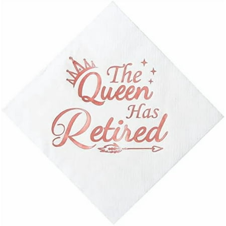Retirement Party Decorations for Women - Happy Retirement Decorations Rose Gold Foil Cocktail Napkins 50 Pack,5"x 5" Folded, The Queen Has Retired