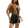 thumbnail image 4 of Fringe Vest for Women 70s Costume Sleeveless Cowgirl Western Outfits Faux Suede Tassel Outerwear S Brown, 4 of 6