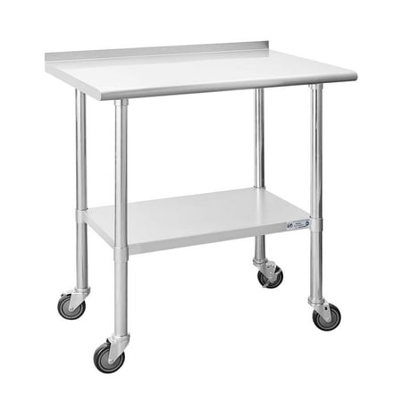 

LANTRO JS Stainless Steel Table for Prep & Work 24 x 36 Inches with Caster Wheels NSF Commercial Heavy Duty Table with Undershelf and Backsplash for Restaurant Home and Hotel