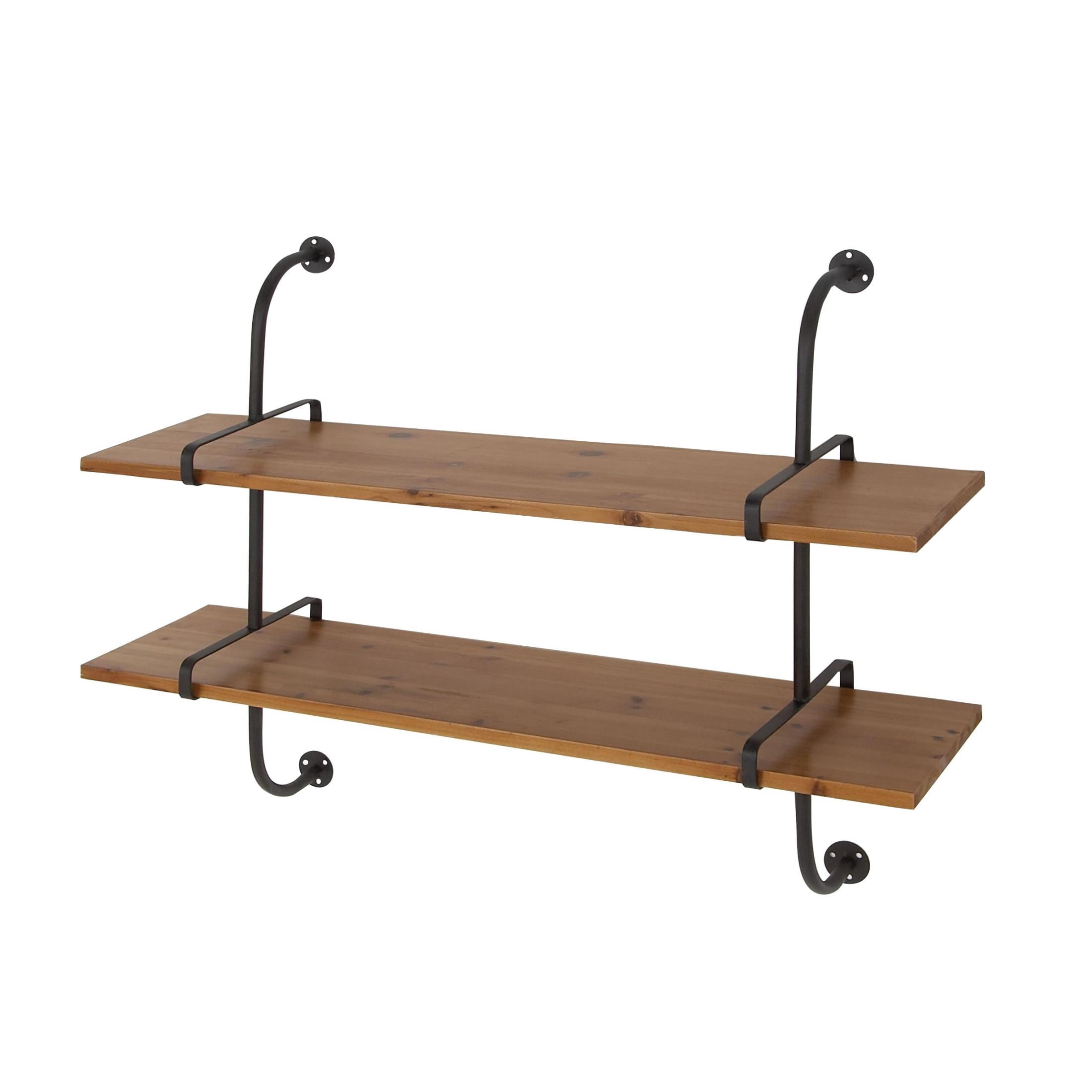 DecMode Brown Industrial 2 Tier Wood Wall Shelf, 37"W x 29"H