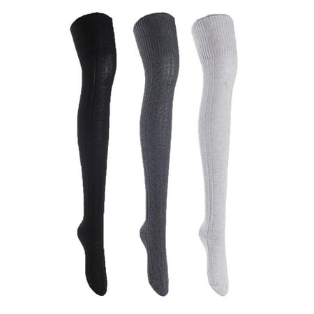 

Meso Big Girl sWomen s 3 Pairs Awesome Thigh High Cotton Socks Comfortable Soft and Super Durable Size 6-9 M1025-06 Grey Dark Grey Black