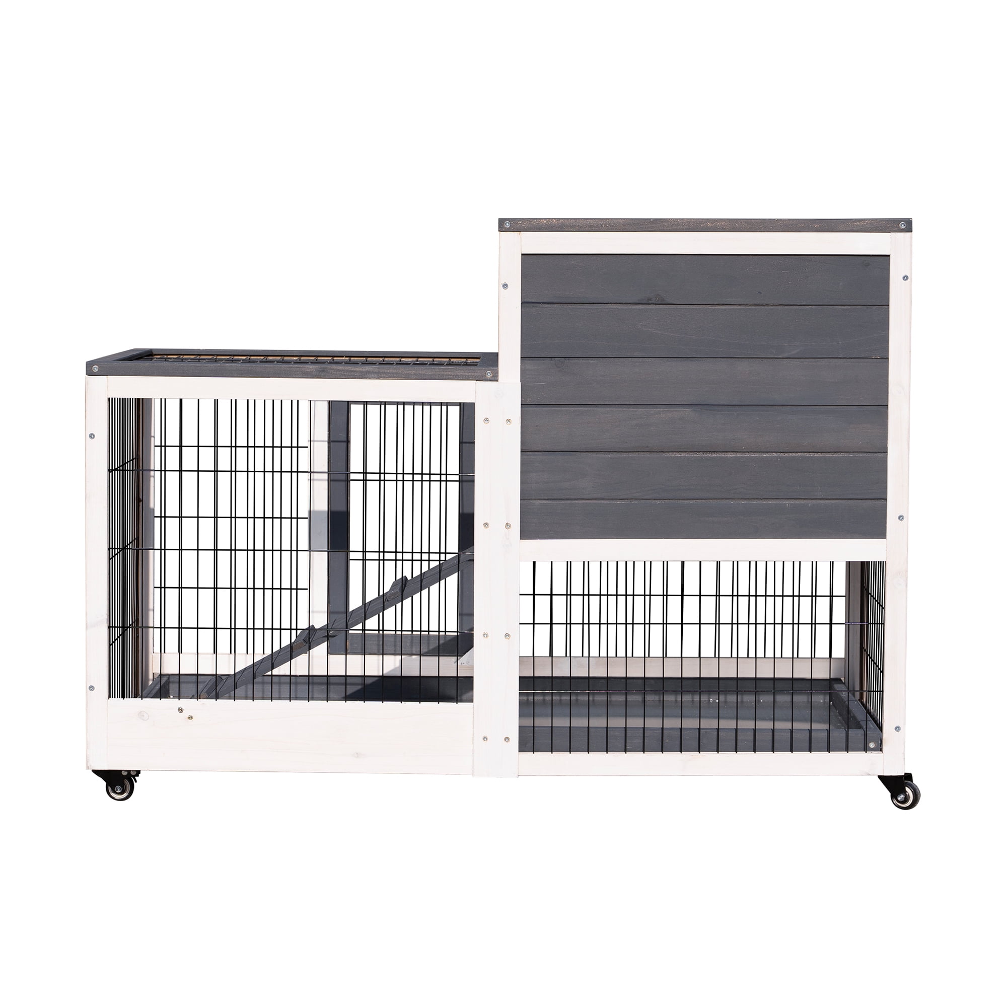 Pefilos 2 Story Design Rabbit Hutches for Outdoor with Wheels Pet Cage with Tray, Fir Wood Construction for Hamster, Guinea Pig, Gray Pefilos 2 Story Design Rabbit Hutches for Outdoor with Wheels Pet Cage with Tray, Fir Wood Construction for Hamster, Guinea Pig, Gray