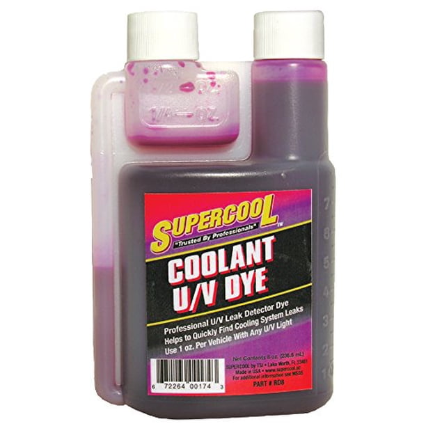 Tsi Supercool Rd8 Refrigerante Del Radiador Tinte De Detección De Fugas U/V A Base De Agua (Botella Automedida) Botella Morada De 8 Onzas