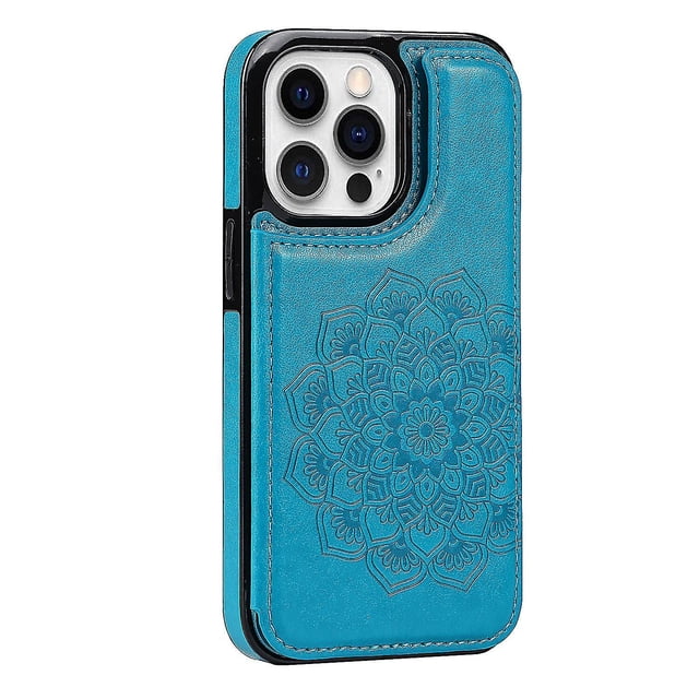 Funda para iPhone 12 Pro Max con tarjetero de piel sintética con estampado de flores de datura