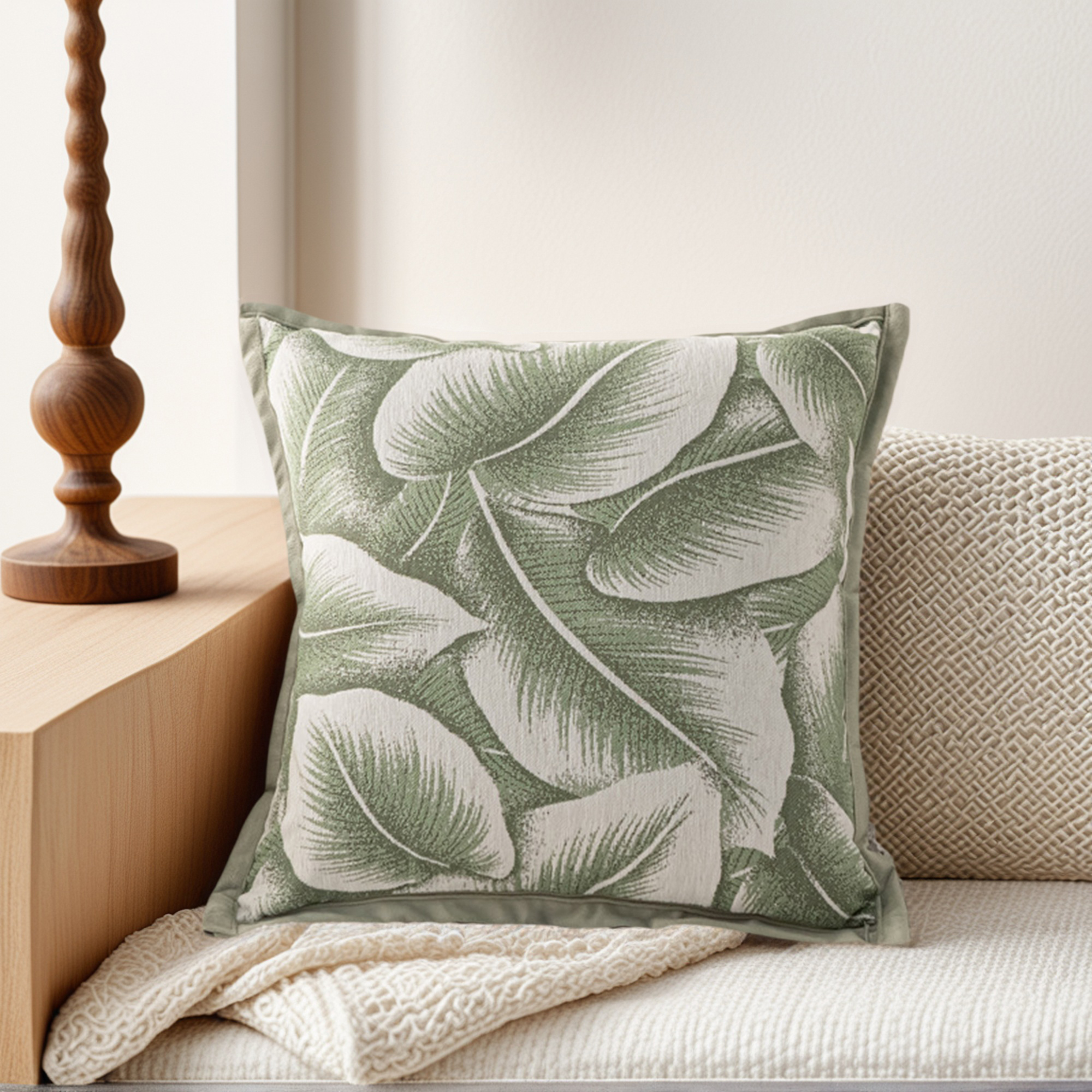 Unique Bargains Pack of 2 Leaf Pattern Chenille Throw Pillow Covers Green