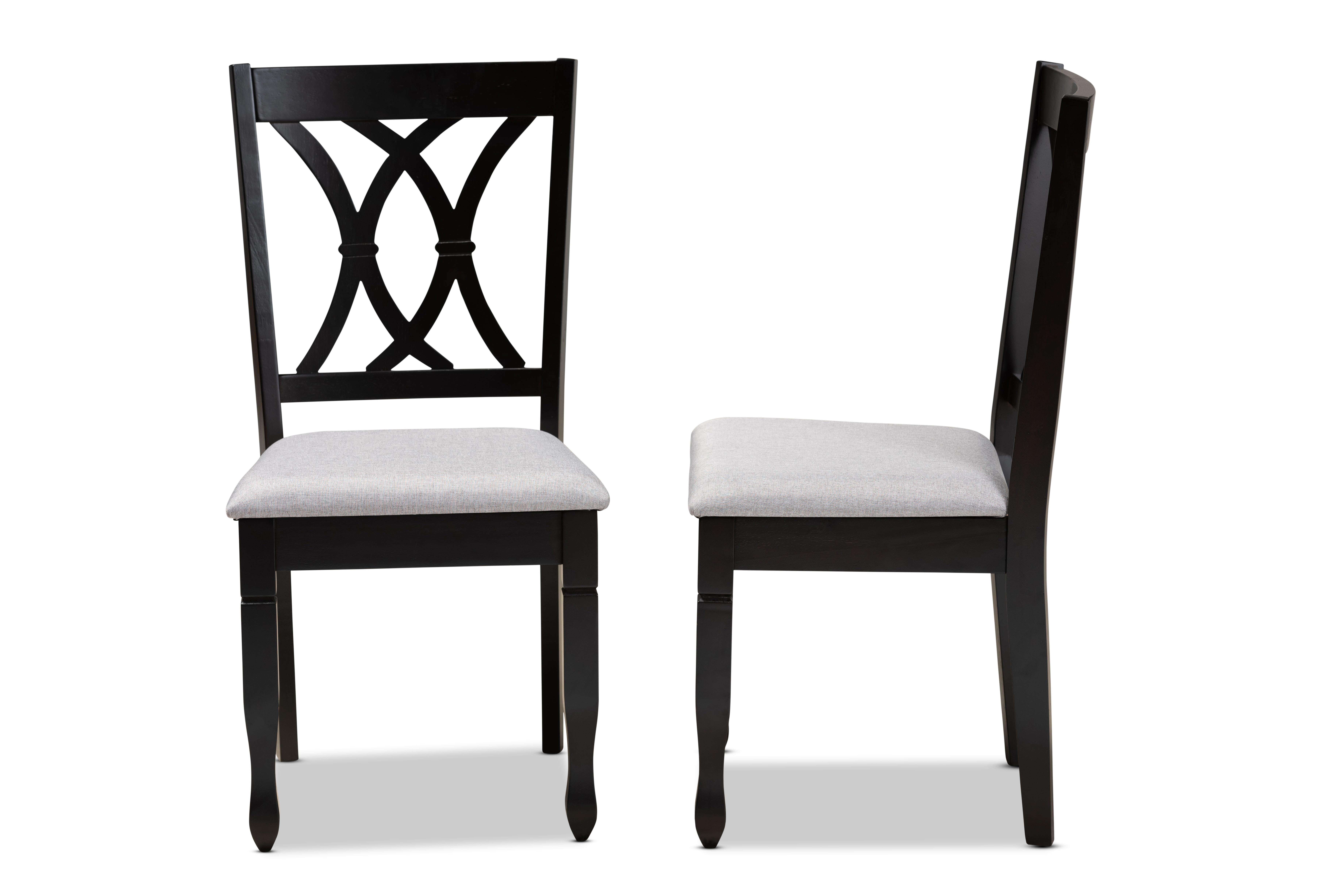 Baxton Studio Reneau Modern and Contemporary Grey Fabric Upholstered Espresso Brown Finished Wood 2-Piece Dining Chair Set Set