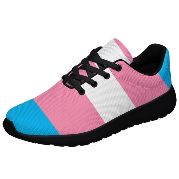 Transgender Flag Shoes Mens Womens Running Sneakers Mesh Breathable Jogging Walking Shoes Black Size 3.5
