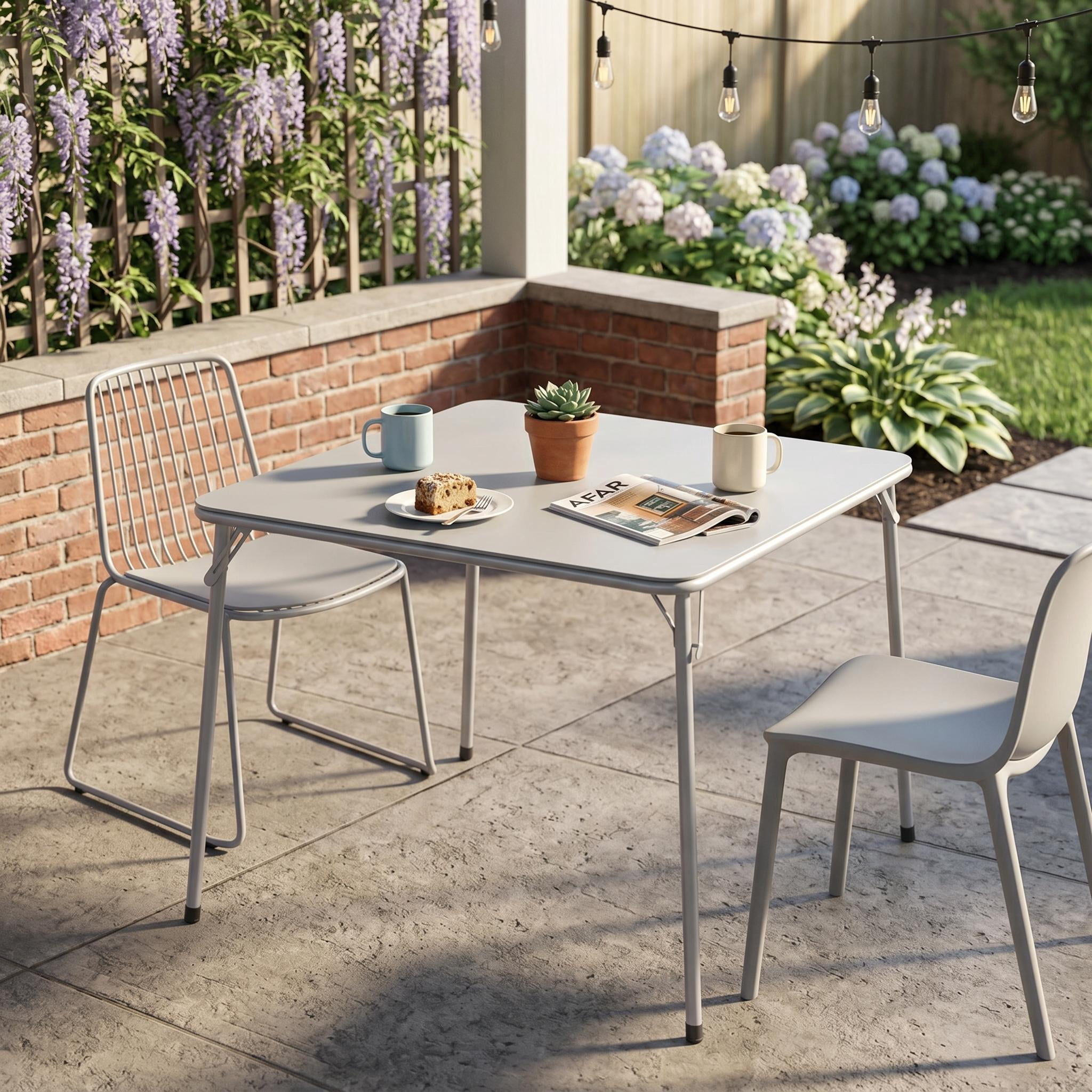 Homy Casa 34" Square Folding Table, Portable Card Table for Dining, Games, Camping, Gray