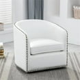 thumbnail image 2 of Tyler Milky White Faux Leather Swivel Arm Chair with Nailhead Trim, 2 of 9