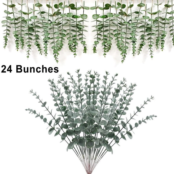 24pcs Eucalyptus Stems Decor Artificial Eucalyptus Leaves Faux Greenery Branches