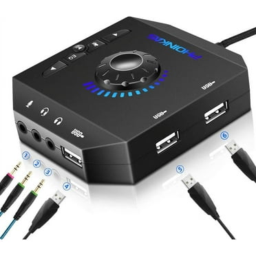 PHOINIKAS USB Hubs Audio Adapter External Stereo Sound Card with 3.5mm Headphone and Microphone Jack for Windows, Mac, Linux,
