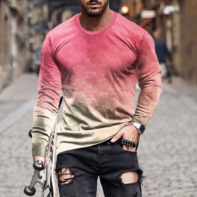 Blusas y camisas de manga larga con cuello redondo para hombre, blusas casuales de cuello redondo y manga larga, camisetas estampadas, blusas para hombre