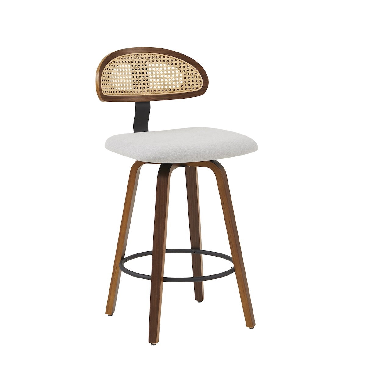 360° Swivel Rattan Bar Stools Set of 1, Counter Height Modern Kitchen Island Stools With Footrest, Uphostered Cushion, Comfortable Durable, Grey