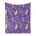 thumbnail image 1 of Cartoon Soft Flannel Fleece Throw Blanket, Unicorns Hopping and Sparkles Fantasy Creature Dream Childish Fairytale, Cozy Plush for Indoor and Outdoor Use, 60" x 80", Purple Mustard Pink, by Ambesonne, 1 of 6