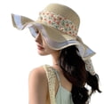 thumbnail image 3 of XINPING Ladies Womens Straw Sun Hat Foldable Stylish Bow Ribbon Wide Brim Hat Floppy Wavy Edge Beach Hiking Travel UV Protection Hat, 3 of 5