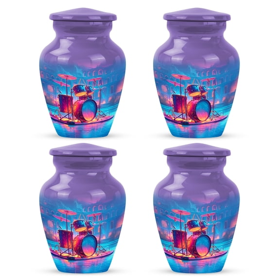 Yatskia Blue and Purple Drums Mini Cremation Keepsake Urn for Ashes Adult Mother and Father, Little Funeral Keepsake Urns for Human Ashes Adult, (Classic Pack of 4, 3 Inch)