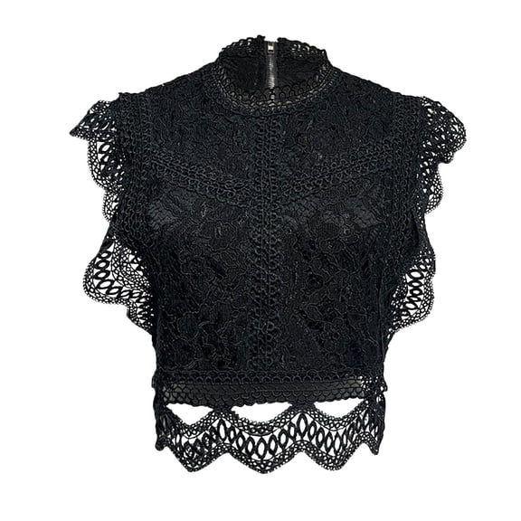 BODOAO Women's Eyelet Top Summer Open Back Crop Elegant Tank Tops Sleeveless Lace Trim Ruffle Cute Blouses Concert Outfits for Women Plus Size Casual Going out Boho Clothing Black L