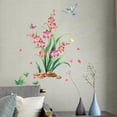 thumbnail image 1 of Pegatina de pared con diseño de orquídea y flores, papel tapiz de PVC, decoración artística de pared, mural moderno de mariposas y pájaros para, 1 of 8