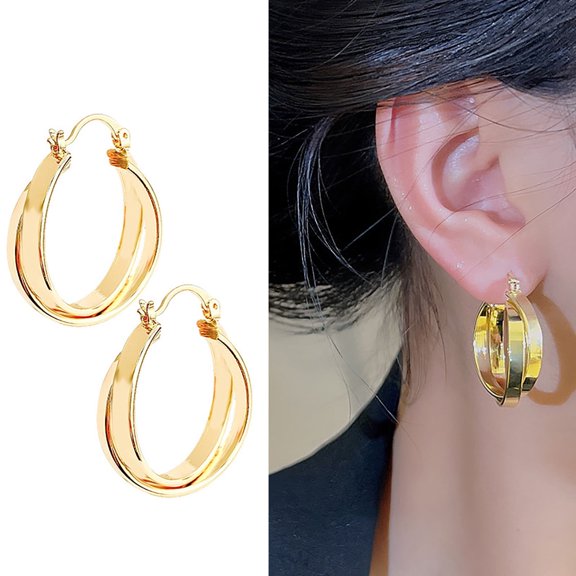 Lightweight Earrings Alloy Post Double Hoops Earrings Twisted Hoop Earrings For Women