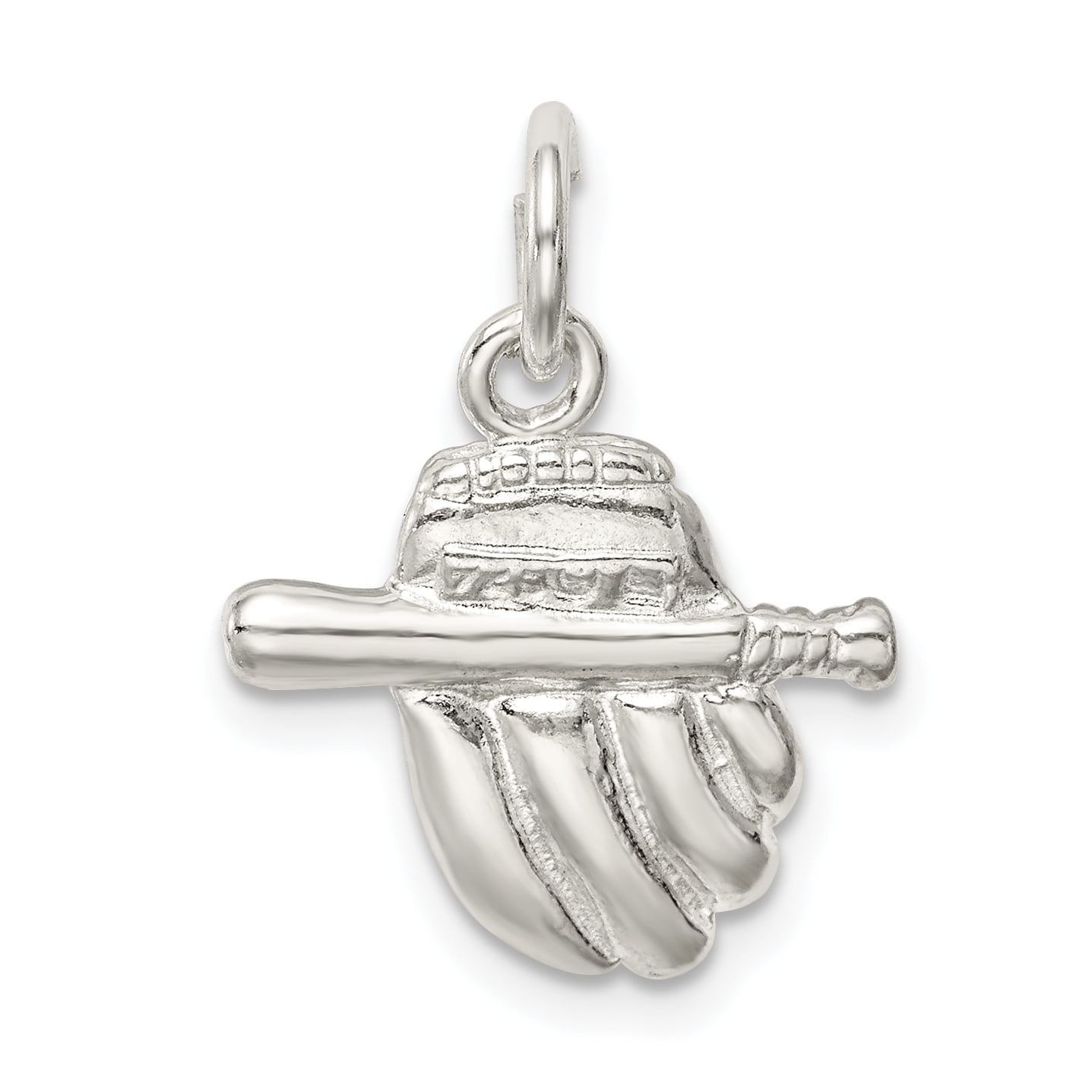 Carat in Karats Sterling Silver Polished Finish Baseball Glove Bat Charm  Pendant (17mm x 16mm) With Sterling Silver Rope Chain Necklace 20'' 