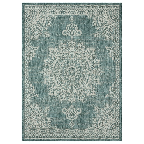 Nicole Miller New York Patio Country Azalea Transitional Medallion Indoor/Outdoor Area Rug, Blue/White, 7'9"x10'2"