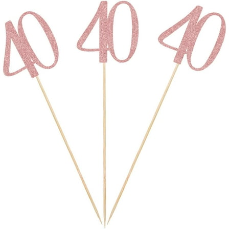 Rose Gold 40th Glitter Birthday Centerpiece Sticks, 12-Pack Number 40 Table Topper Anniversary Party Decorations